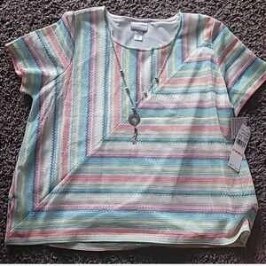 Alfred Dunner Woman 2x Isle If Capri Short Sleeve Top Multicolor NWT